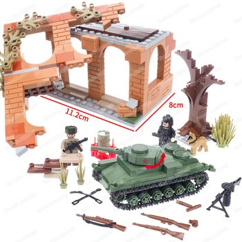 Scene Drugog Svjetskog rata u stilu милитари, blok, prikupljeni figurice prizemlje attack spremnika Moc, kuću, opremu, oružje, borba s modelom, poklon igračke za dječake