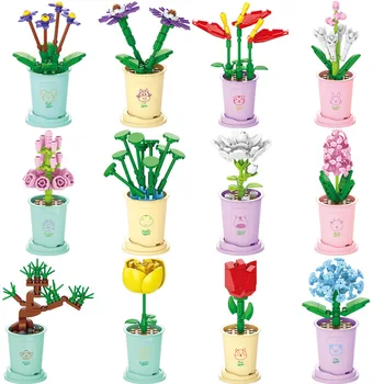 Serija za djevojčice, cvijeće, buket ruža, blokovi, model biljke u saksiji, poklon za Valentinovo, cvjetni aranžmani, setovi za kreativnost 