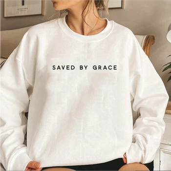Majica Saved By Grace, свитшоты s ovratnikom Christian Crewneck, majica s kapuljačom Vjera, kršćanska odjeća, puloveri unisex, ulica ženska majica sa kapuljačom